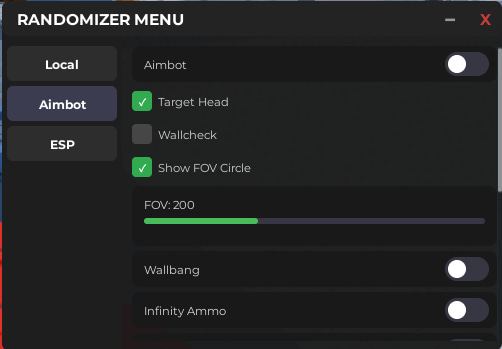 RANDOMIZER MENU | ESP, AIMBOT, Inf AMMO