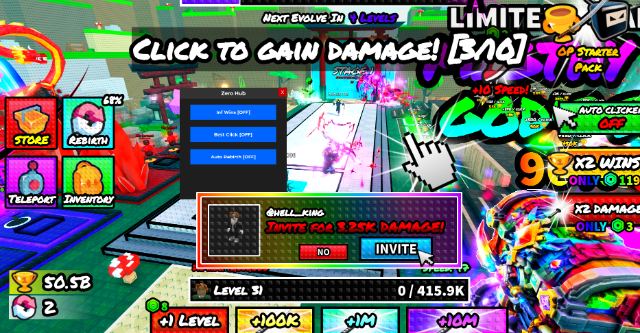 Infinite wins, Equip best click, Auto rebirth
